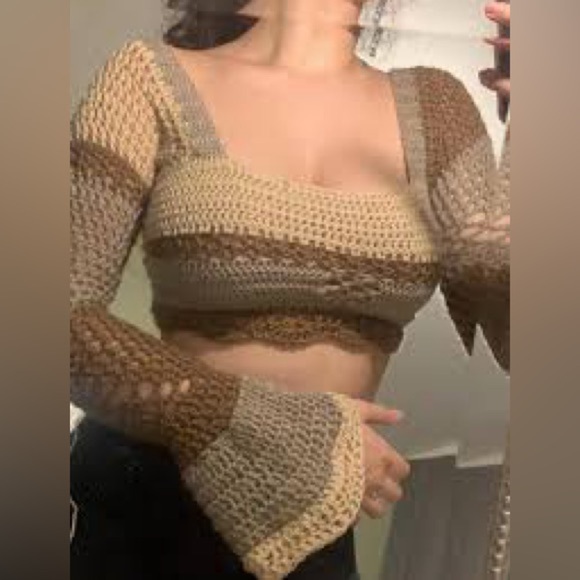 Striped Knit Crop Top - Brown and Tan - Picture 6 of 11